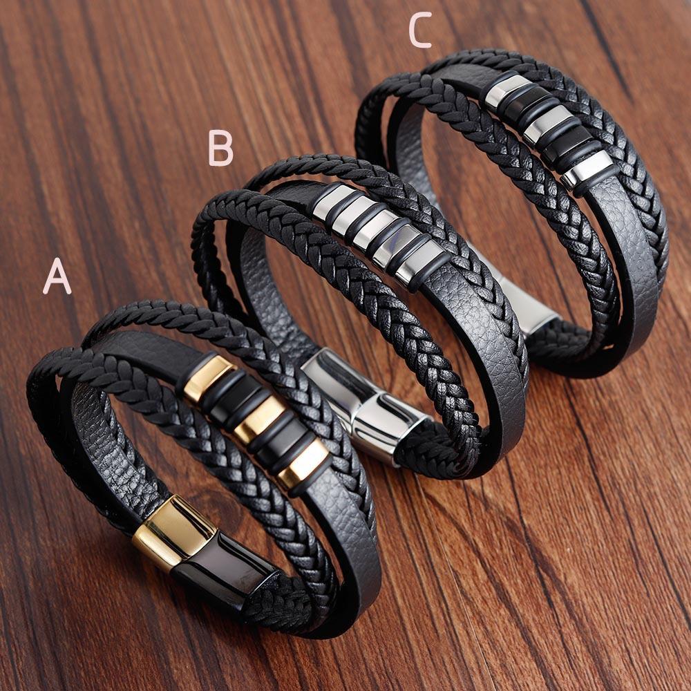 2026 Leather Rope Bracelet Leather Woven Bracelet Leather Multi-layer Jewelry Men