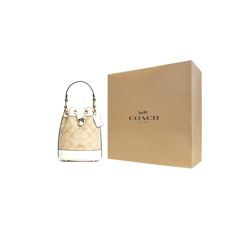 Coach Dempsey 15 Classic Monogram Coated Canvas And Leather Bucket Bag Women Handbags Light-Khaki C5121-IMDQC