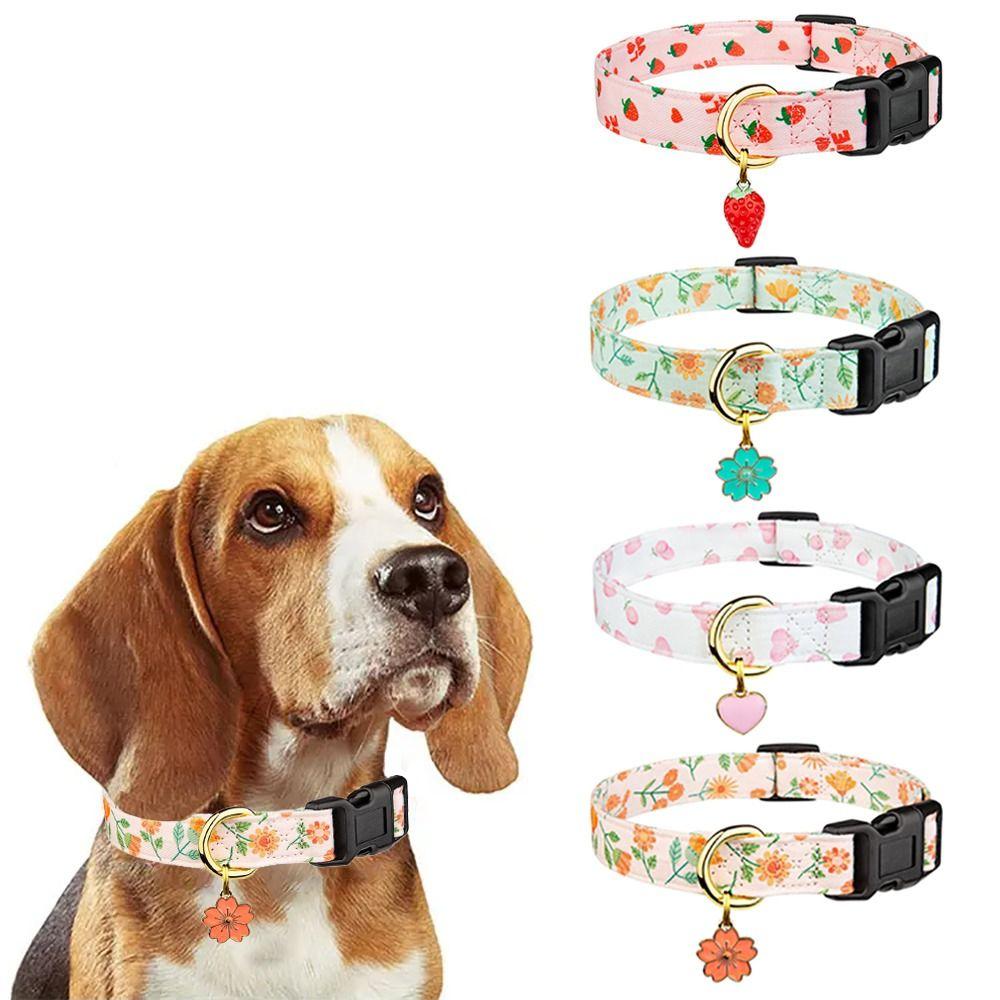 Strawberries Flower Pattern Adjustable Pet Collar Cotton Cat Traction Necklace Pet Dog Collar  Cat