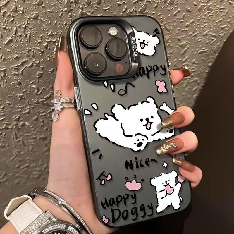 Silver Shell Phone Case for Apple 17/16/15 Pro, 14 Pro Max, 13/12 - Running Puppy Design