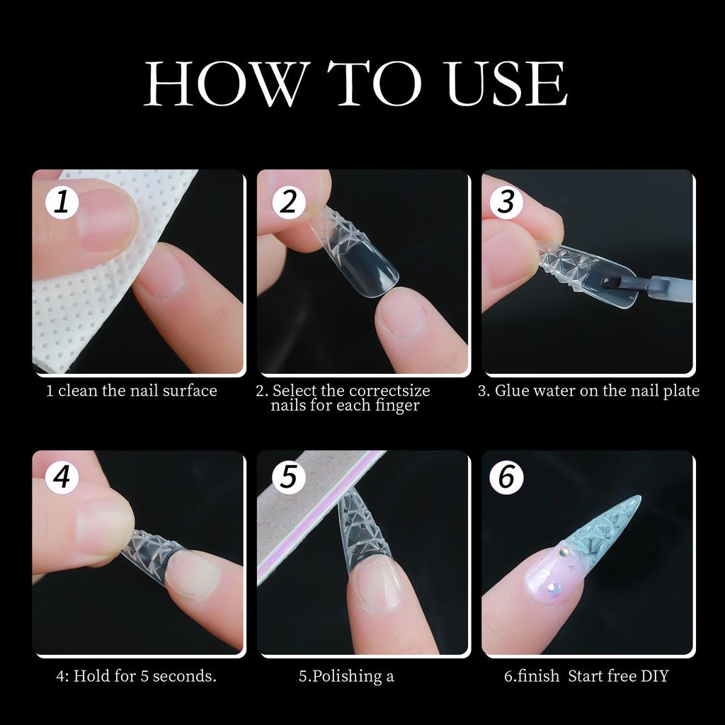 Farbiger Glasur Falsche Nägel Tipps Stiletto Trapez Falsche Nägel Konkav Konvex Acryl Lange Nägel Vollständige Abdeckung Klar