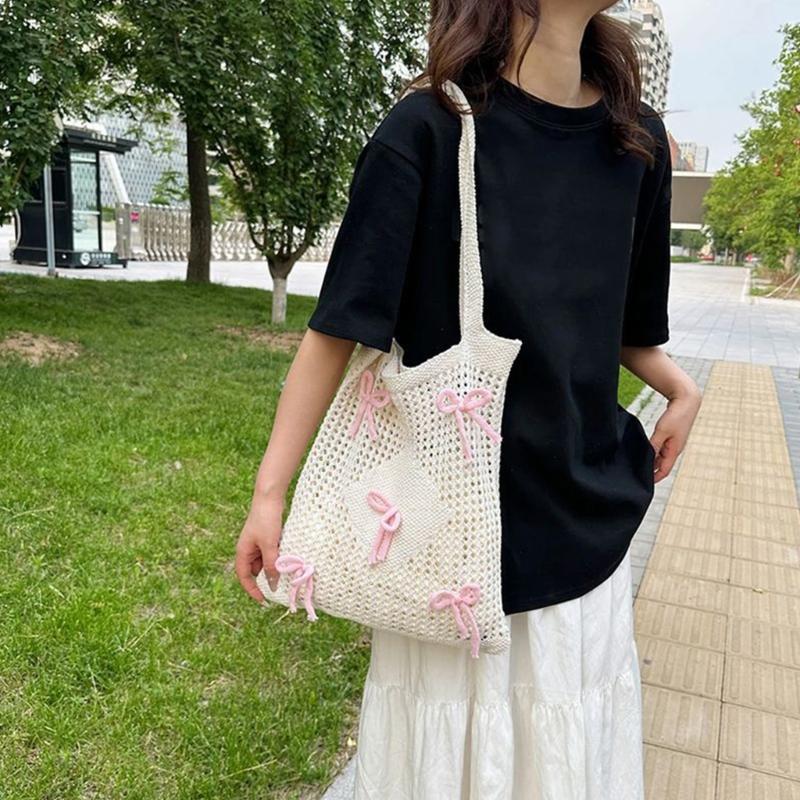 Crochet Toted Bag,Mesh Beach Bag Knit Summer Hoboes Bag Vacation Bohemian Toted Bag for Women Casual Shoulder Handbags