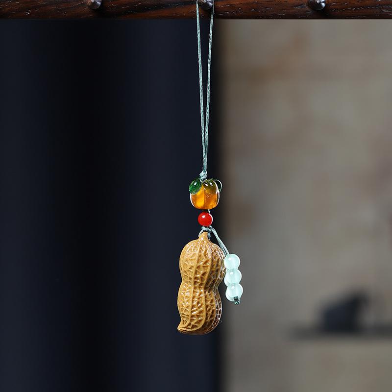 Sandalwood Carved 'Good Things Happen' Keychain Pendant for Men & Women – Persimmon Ruyi Mobile Ornament