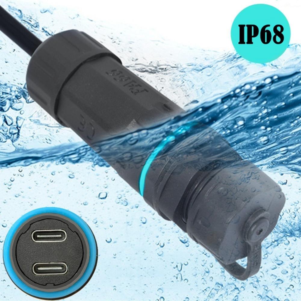 

10Gbps IP68 Waterproof Dual Type-C Female to Female Adapter with Protective Cap As Shown A