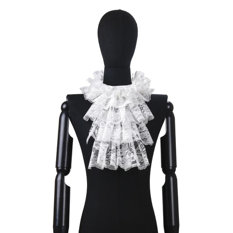 Halloween Retro Victorian Lace Jabot Collar and Cuffs Set Colonial Lace Collar Detachable Faux Sleeve Costume Accessory