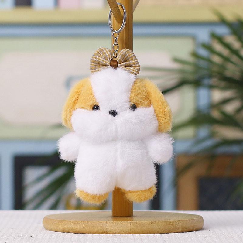 Plush Dog Charm Toy With Cartoon Bow For Wedding Decor And Gift Use