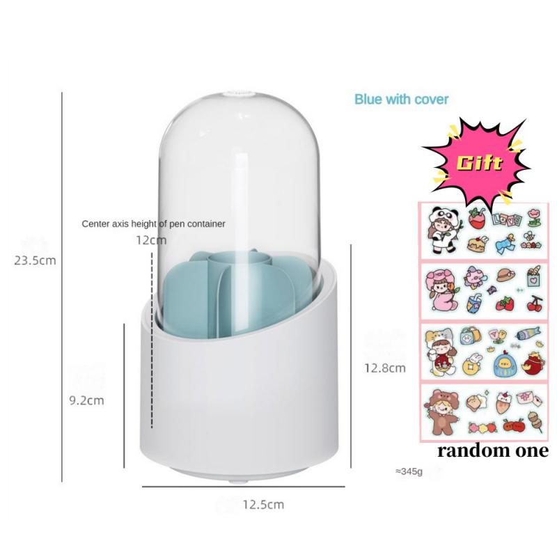 Desktop Makeup Brush Storage Bucket Cup Holder With Lid Rotating Makeup Lipstick Cosmetic Storage Box Organizer Tube Transparent