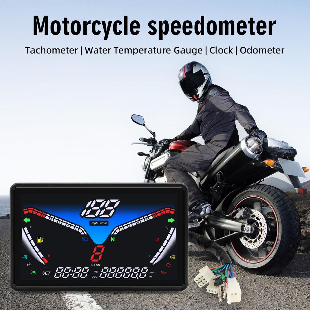 Motorcycle LCD Screen Instrument Otorcycle Electronic Dashboard Moto Speedometer Water Temperature Odometer with Sensor Bracket