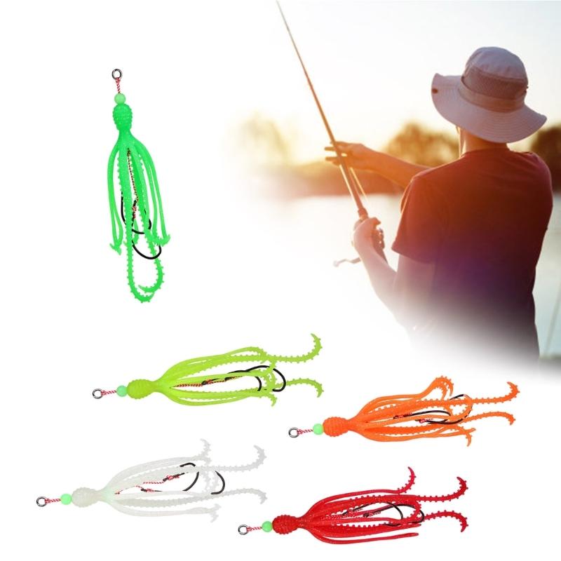 Fishing Tackle Sea Fishing Skirt Soft Lures with Double Barbed Hook Squid Skrit Lure 15cm 10g Artificial Baits