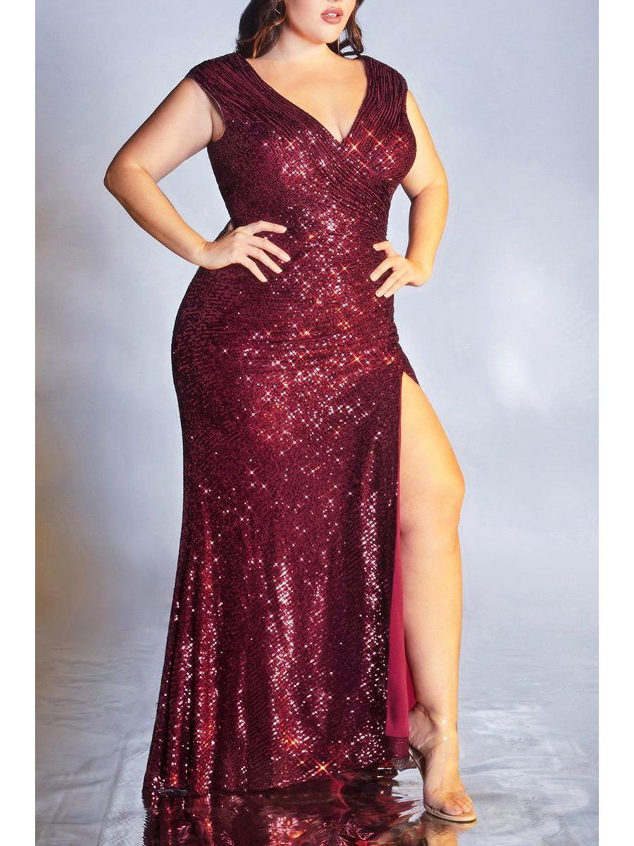 

Весна/Лето 2021 Платье-трапеция с пайетками — свободный крой, размер плюс, европейский и американский стиль 5XL красный