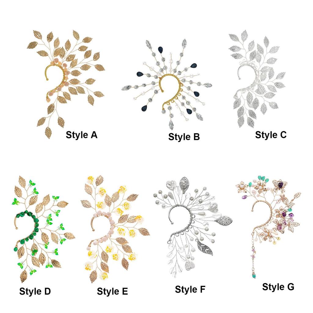 Ear Cuff Cartilage Earring Designed with Floral Green System Style Clip on Wrap for