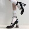 7CM Fashion Burgundy Platform Pumps Women High Heels Buckle Strap Mary Jane Shoes Lady Goth Heeled for Party 18 Girls' Gifts