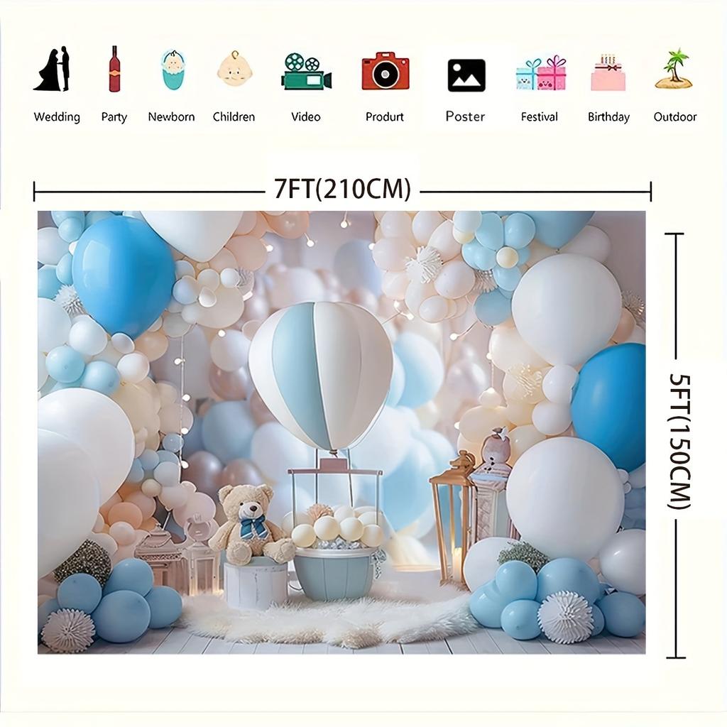 Sfondo per battesimi e feste di compleanno - design con mongolfiera e orsacchiotto accessori multifunzionali per photo booth