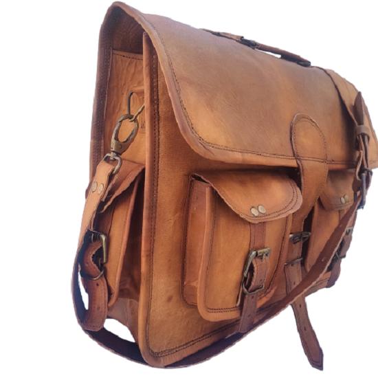 Vintage echte braune Ziegenleder Distressed Herren Satchel Handgefertigte Aktentasche