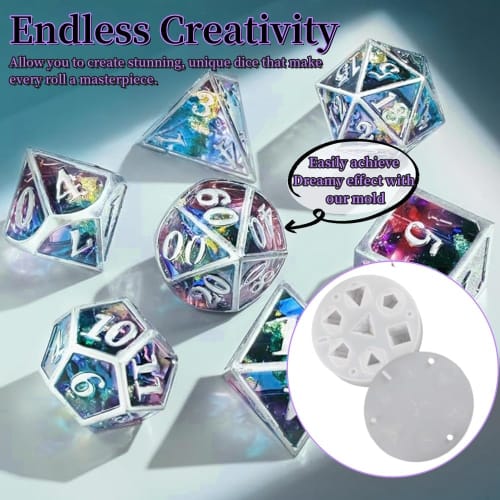 DND Dice Resin Mold, 7 Polyhedral Cavities, Silicone Mold for DIY Dice Making