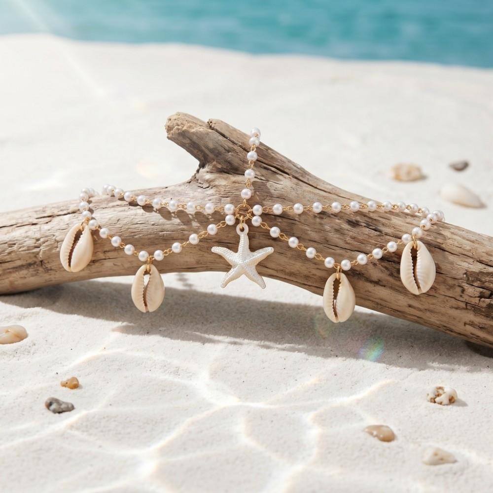 Starfish Bohemian Hair Chain Pearl Beaded Head Piece Shell Head Chain Boho Head Chain Casual Wear
