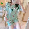 2 Piece Pajama Set Women's Shorts Short Sleeve Set Round Neck Pajamas Women's Printed Homewear Homewear Clothes Student Pajamas