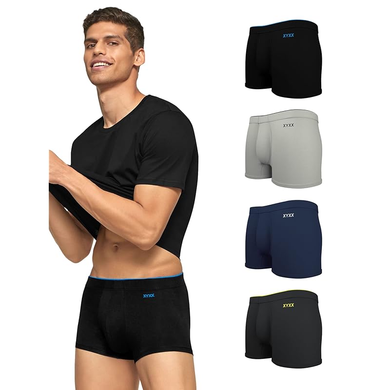 XYXX Men's Underwear Uno IntelliSoft Antimicrobial Micro Modal Trunk Pack of 5 (Dress Blue ; Coral Grey ; Black ; Heathe