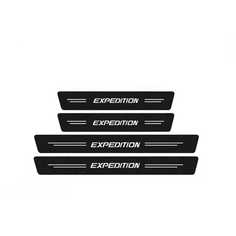 AJW1 New Carbon Fiber Car Door Sill Sticker Threshold Side Anti Scratch Sticker For Ford EXPEDITION Logo Waterproof Decal Accessories