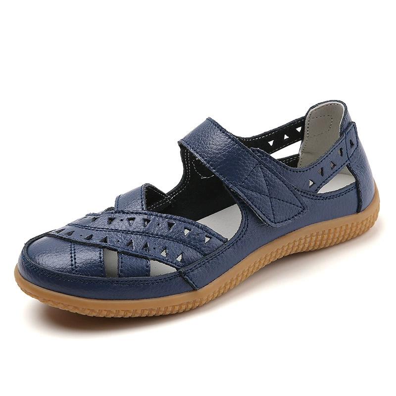 Women's Summer PU Leather Big Size Hollow Out Sandals Solid Color Casual Cave Shoes