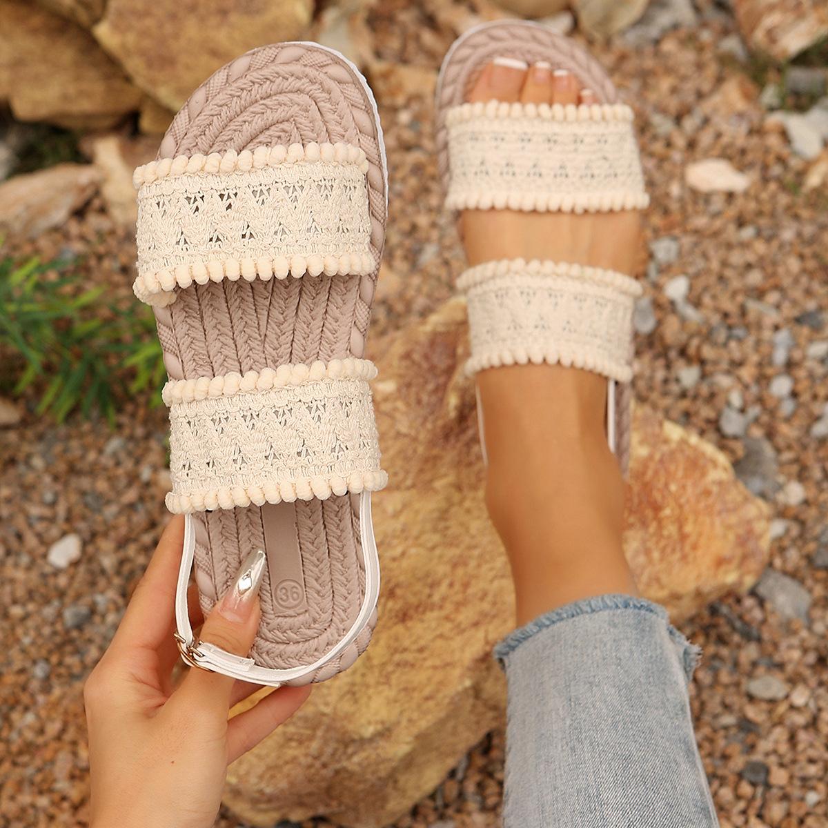 

Сандалии женские с одним словом пряжка удобные повседневные туфли большого размера простые модные римские сандалии прилив 36 бежевый