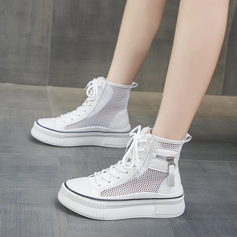 

Fashion Baskets à plateforme confortables à lacets pour femmes, bottes hautes, fermeture éclair latérale, chaussures plates canisées 40