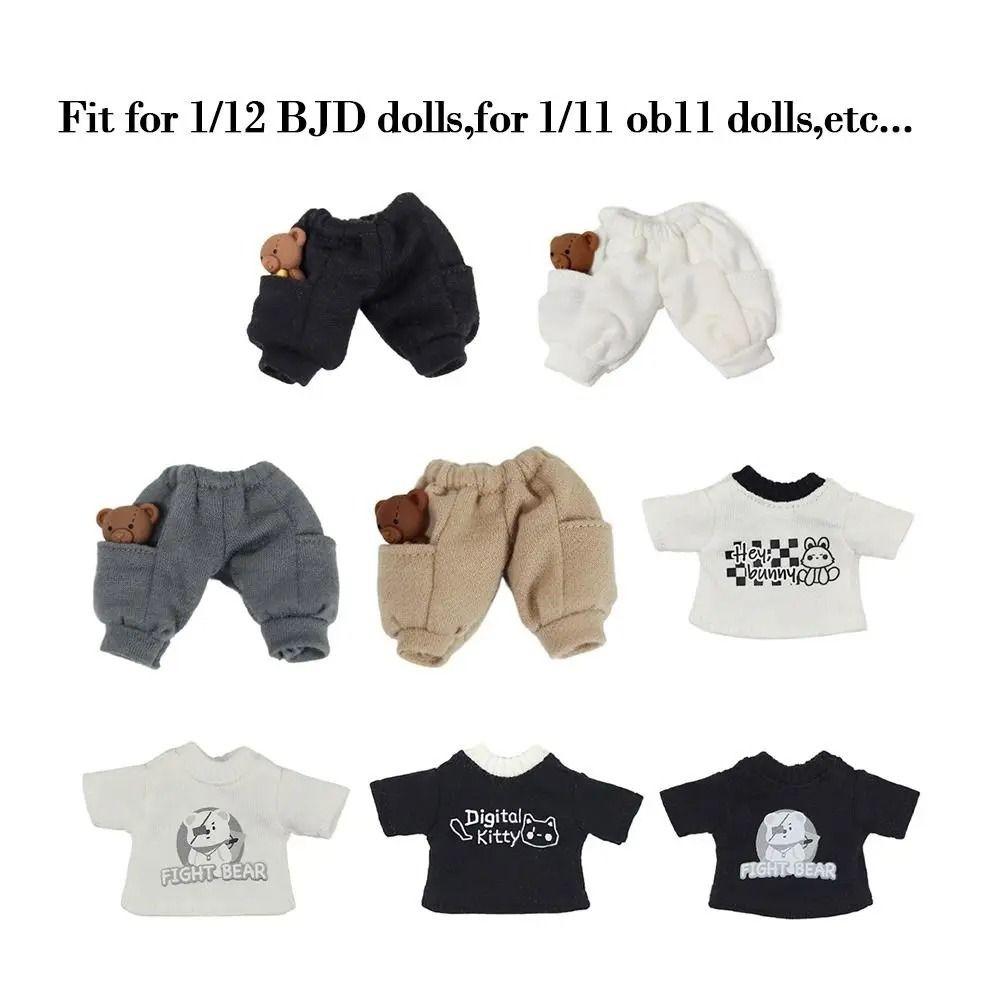 Cartoon Bear OB11 Doll Pants with Pockets Dolls Clothes Fashion 1/12 Doll T-shirt  Doll Accessories