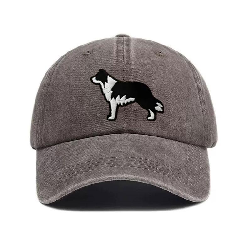 

Border Collie Washed Cotton Baseball Cap Vintage Embroidery Unisex Distressed Snapback Hat Casual Animal Lover Gift Daily Hat темно-сірий колір