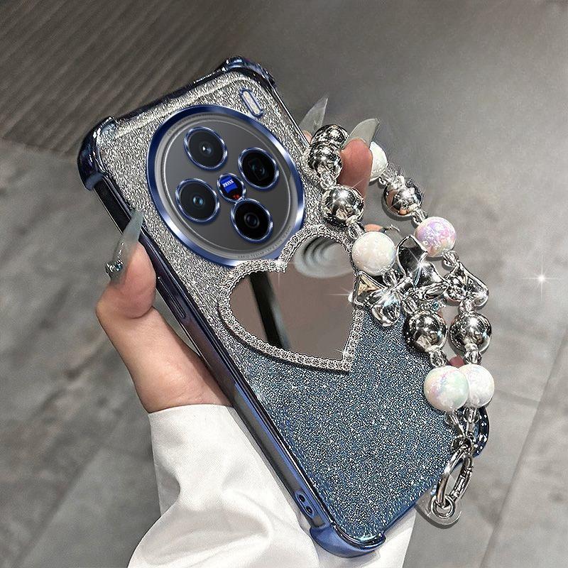 Glitter Shockproof Plating Love Mirror Bracelet Case for Vivo X300 Pro Silicone Cover