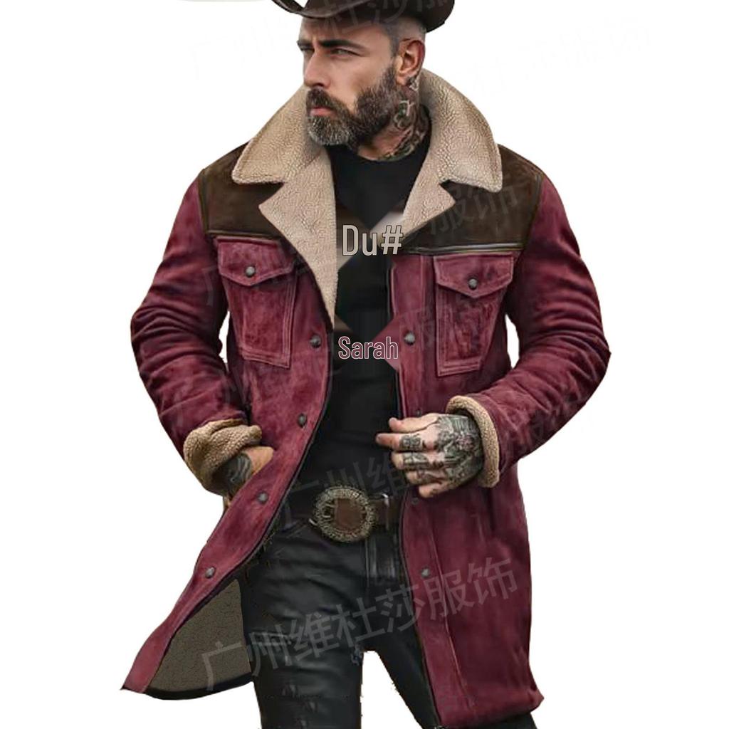 Men's 2026 Autumn/Winter Suede Patchwork Jacket with Multi-Pocket Zipper