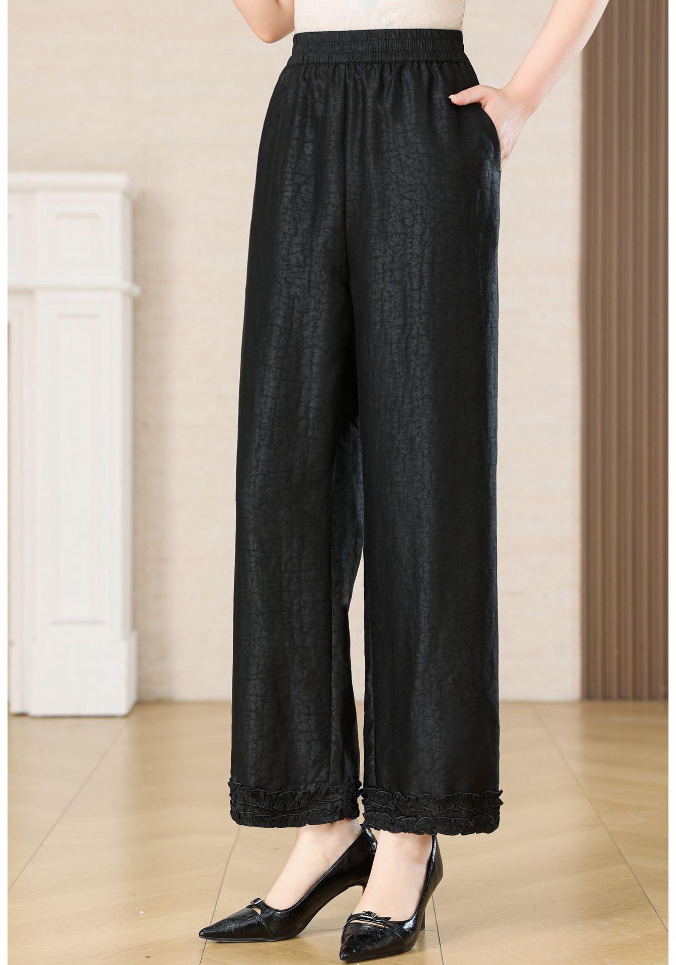 

2026 Silk Xiangyunsha Straight-Leg Pants - 100% Mulberry Silk, Casual & Versatile Fashion XXXL чорний