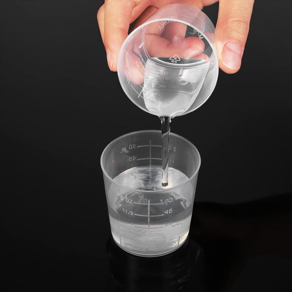 Amosfun 25-teilige Kunststoff-Messbecher, 60ml Bechergläser, Hitzebeständig, Klar, Skaliert, Kommerzielle Qualität, Bruchsicher, Tragbar, Kleines Fassungsvermögen