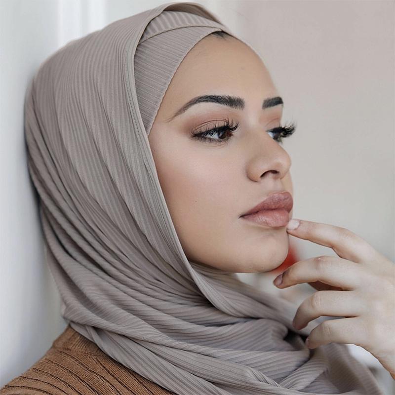 Ribbed Jersey Hijab Muslim Plain Scarf Crepe Hijab Scarf Soft Islamic Shawl Wraps Headband Voile Femme Musulman