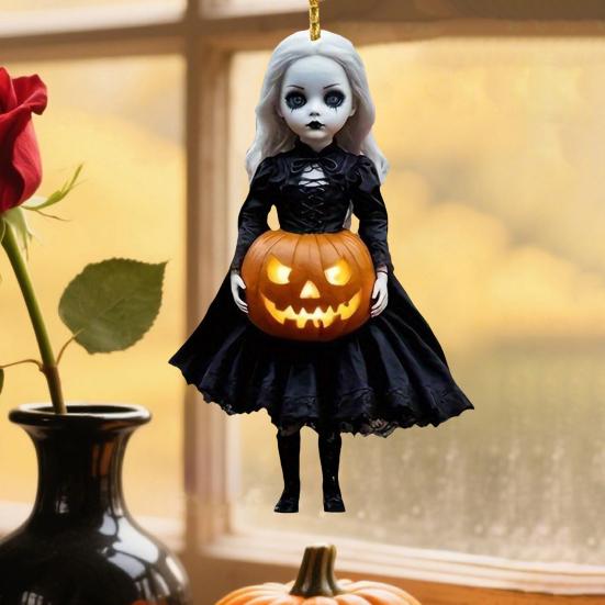Halloween Kürbis Prinzessin Anhänger Auto Hängeornament Acryl Rückspiegel Anhänger Festliche Party Dekoration für Wand Tür Zimmer