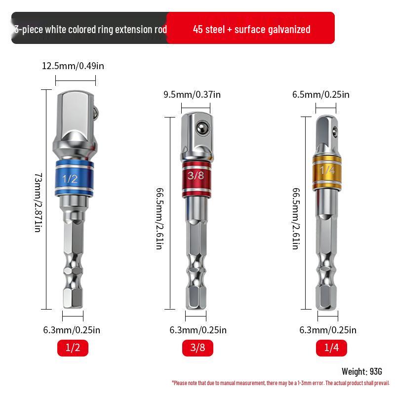 Hex Handle to Square Head Socket Adapter for 1/4, 3/8, 1/2 Air & Electric Screwdrivers