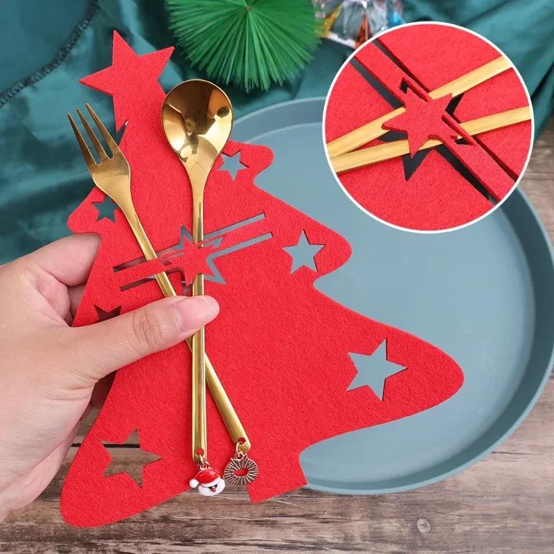 Christmas Cutlery Holders Xmas Tree Shaped Tableware Holder Bags Knife Fork Spoon Set Organizer Bag Pockets Home Decor Wholesale