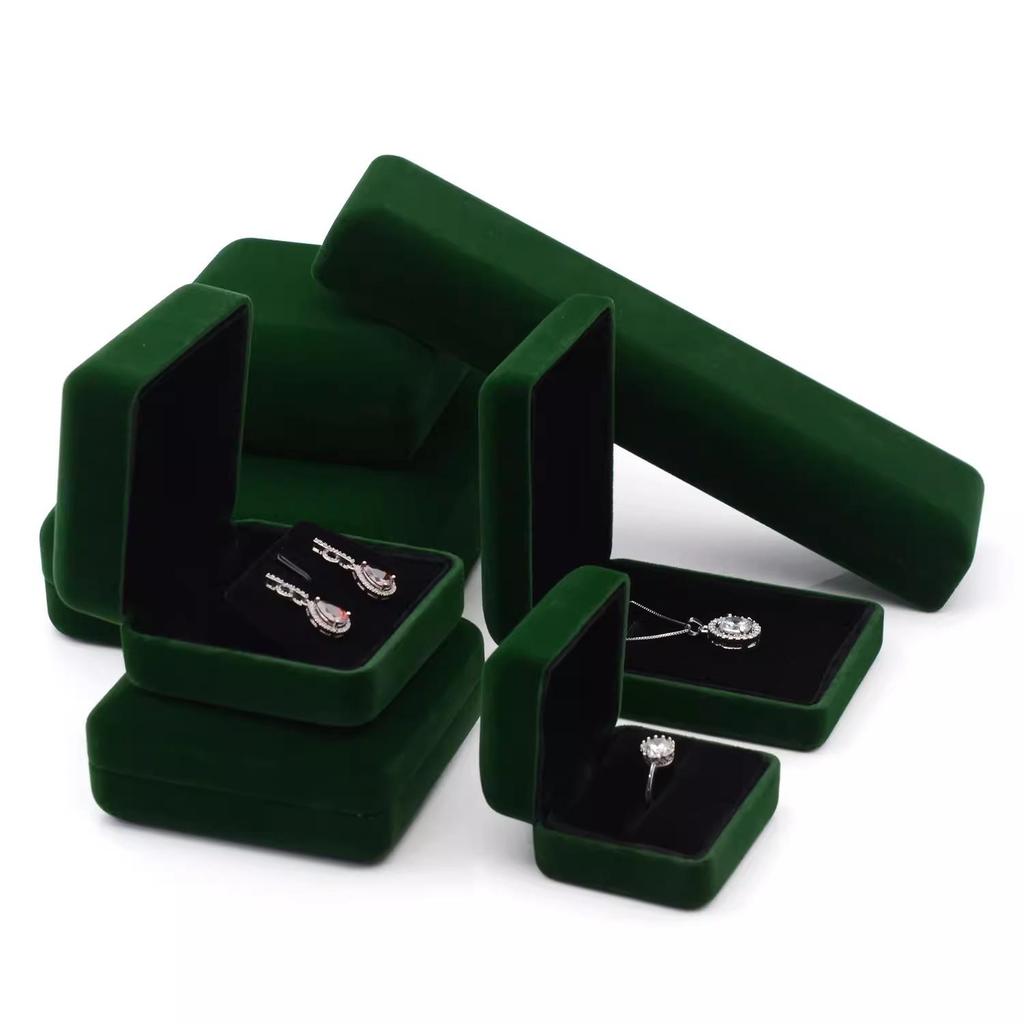 Scatola Gioielli Verde Scura in Velluto - Scatola Regalo per Collana, Anello, Bracciale Rigido e Braccialetto