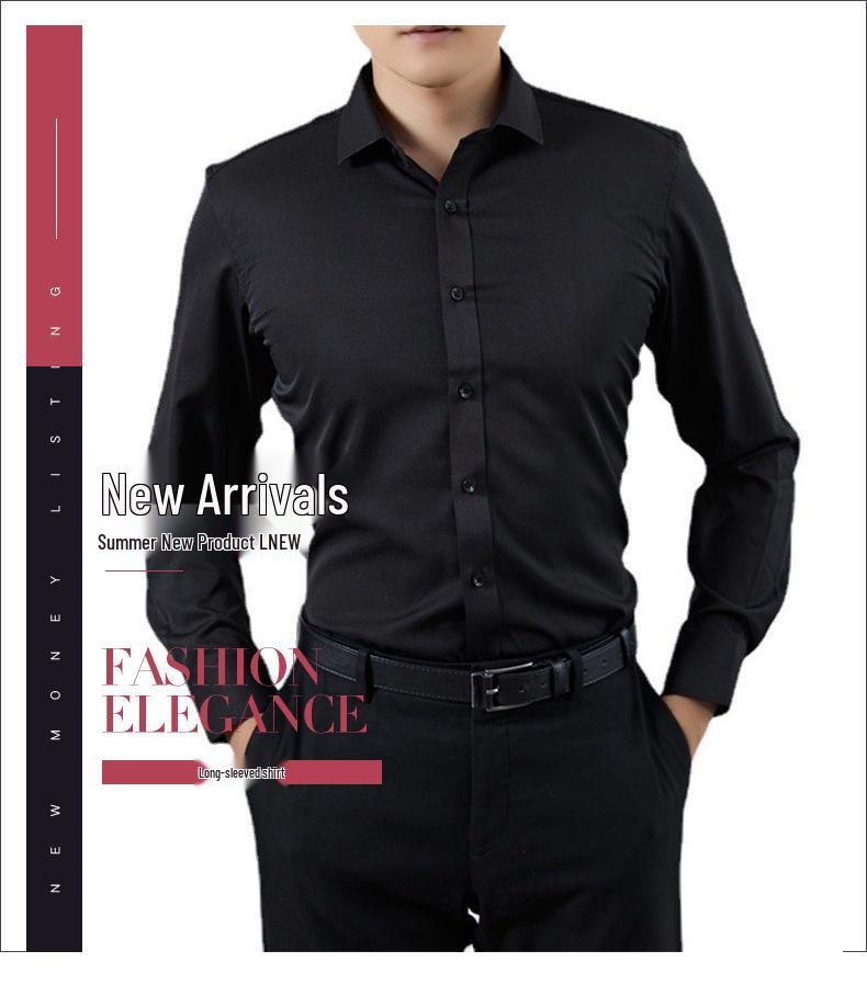 Men's Slim Fit Non-Iron Long Sleeve Shirt – Four-Way Stretch, No Pocket, Spring/Autumn Style
