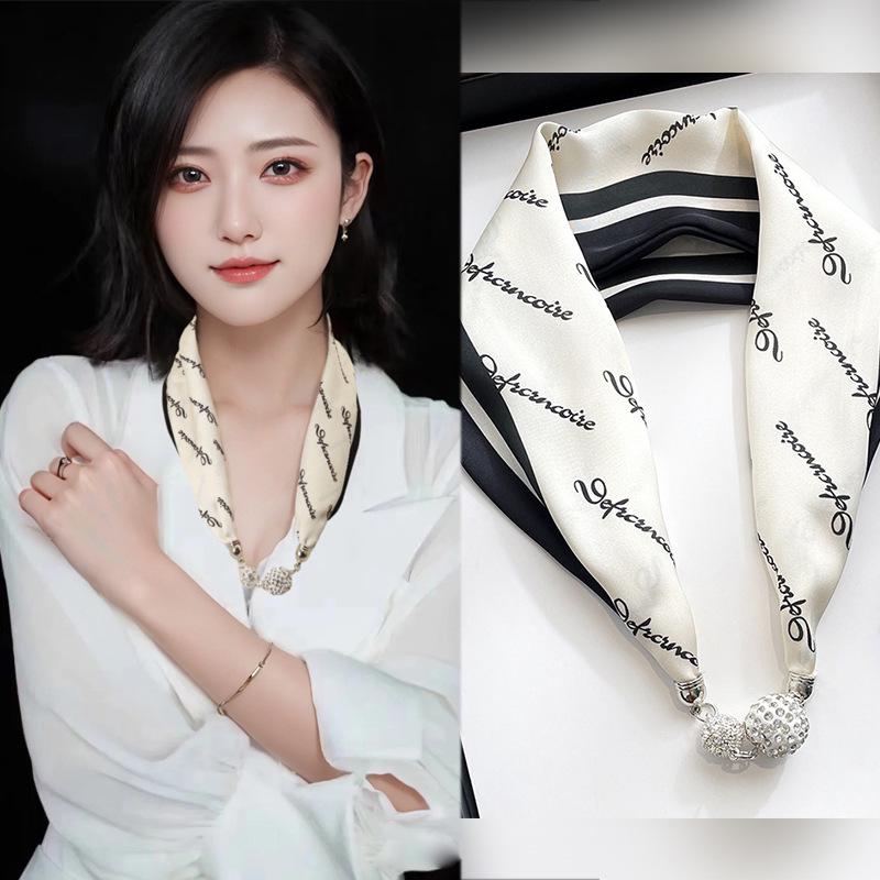 

Женский шелковый шарф с магнитной пряжкой — модная защита шеи на весну, лето и осень 2024 года No Size