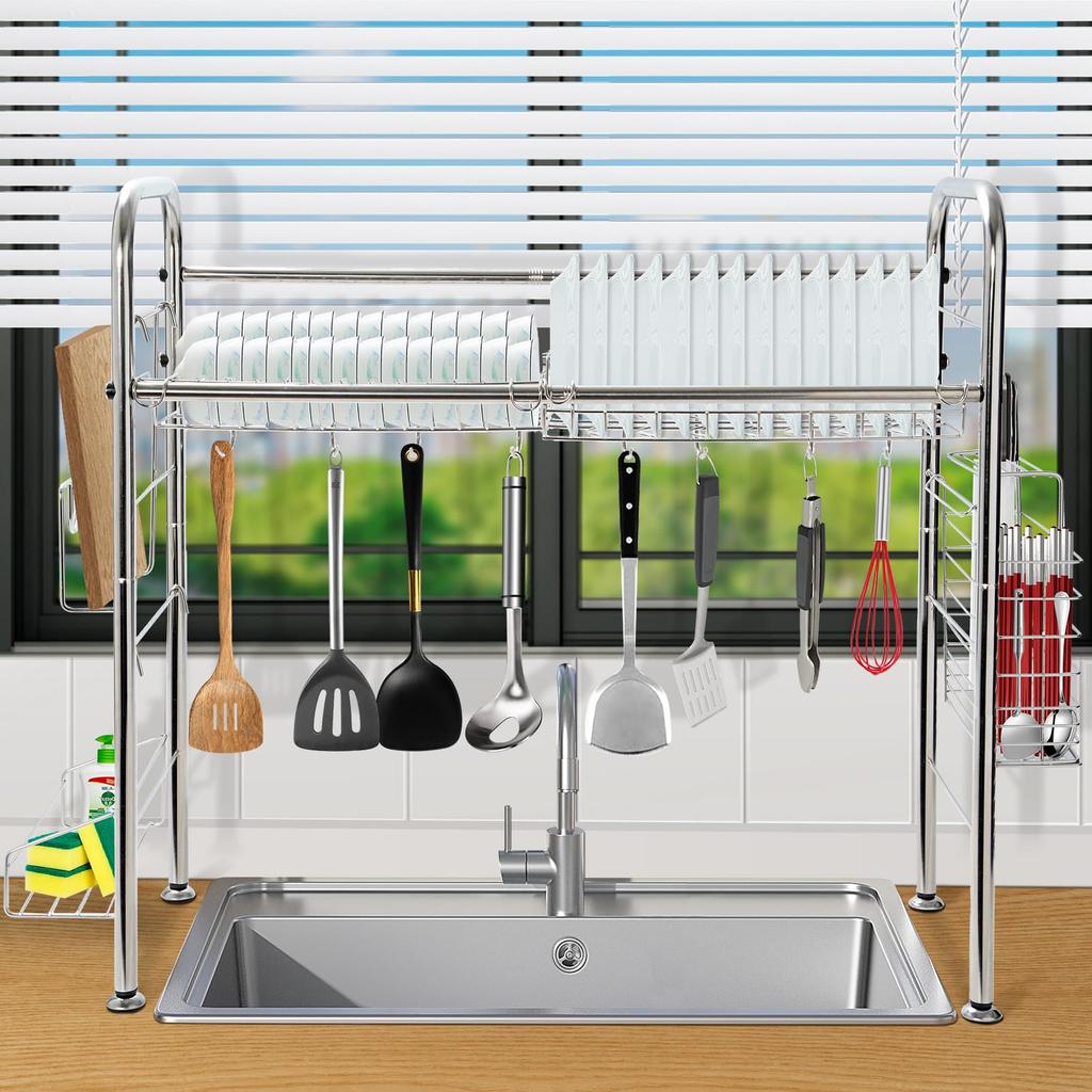 Rxakudedo Dish Drainer Kitchen Storage Dish Drying Dish Drainer Rack Stainless Steel Over-the-sink (Width 62cm)