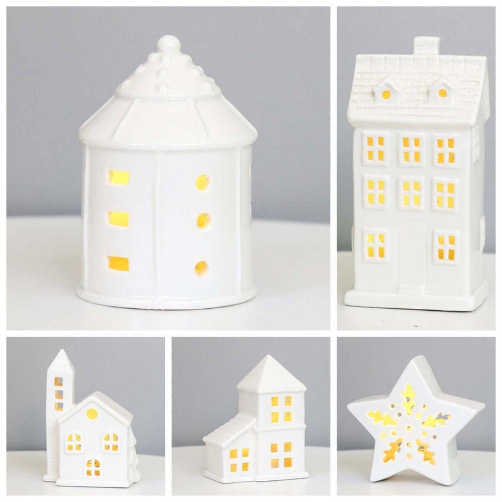 Button Batteries Christmas Atmosphere Lights Ceramic House-shaped Night Lamp  Birthday Present