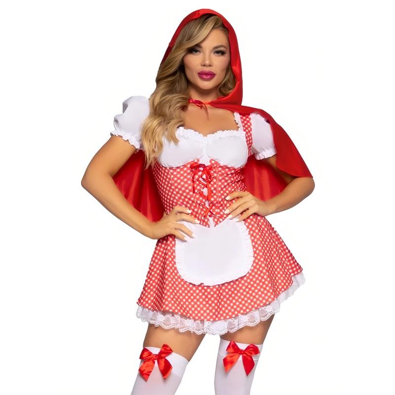 Little Red Riding Hood Costume Cape Dress Up Halloween Cosplay Fairy Tale Princess for Women Adult