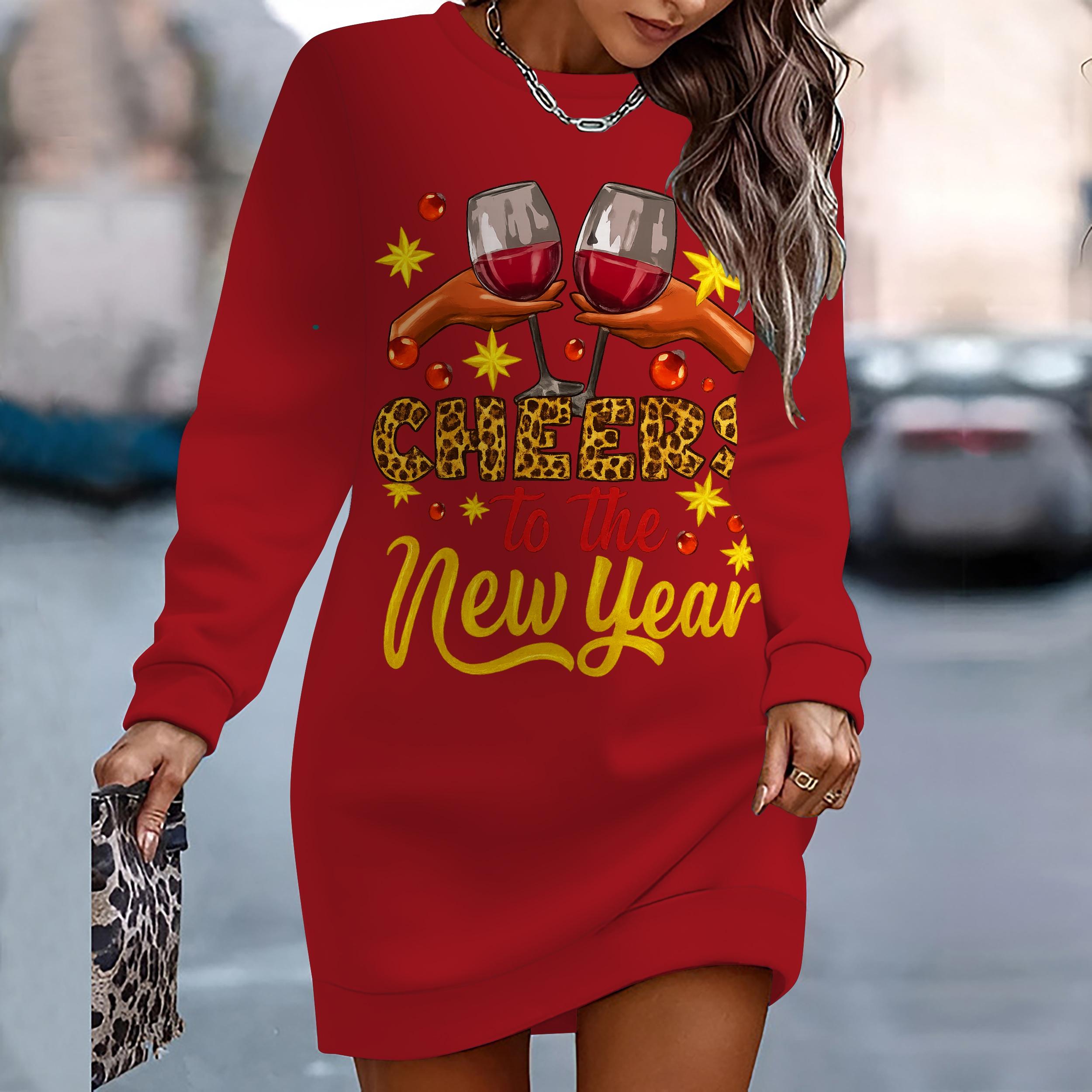 

Ladies Elegant, Fashionable, Trendy and Casual Hoodie,New Year Element Printed Three-dimensional Cut Women s Long Red Hoodie XXL темно-червоний колір