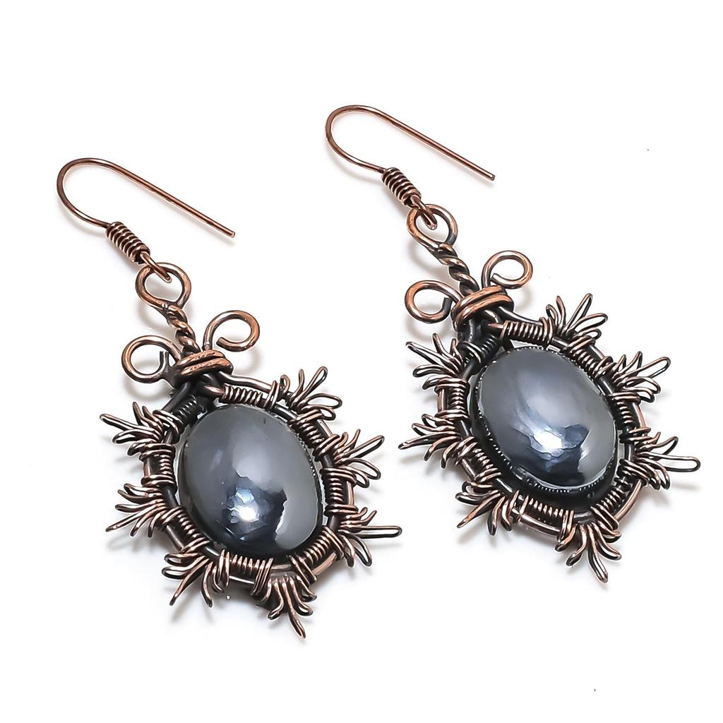 Shungite 999 Copper Wire Wrapped Earrings, Handmade Gemstone Earrings Jewelry, Gifts For Love Brand New Earrings