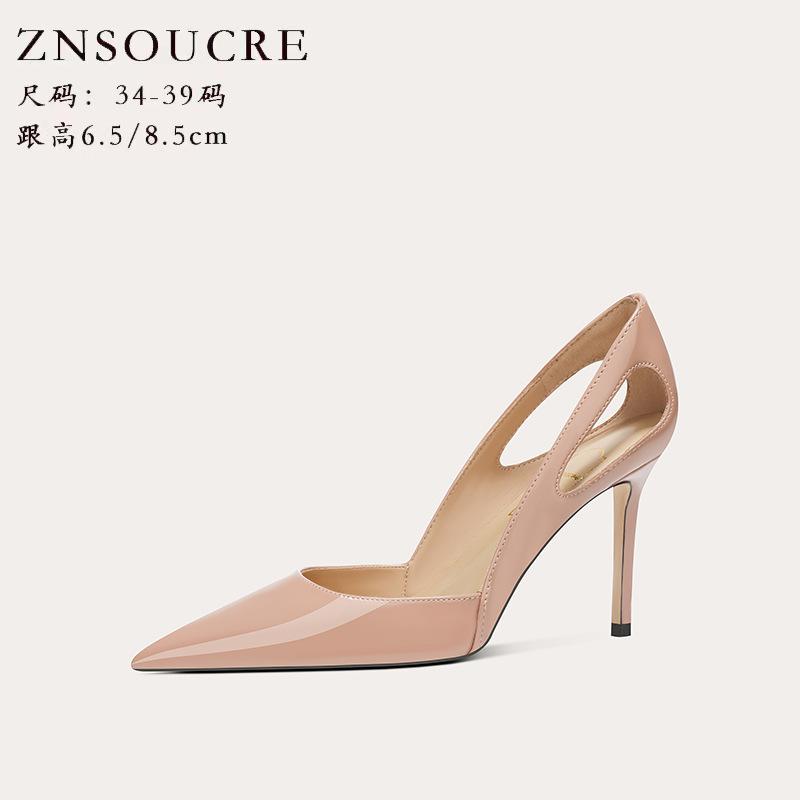 708-C60 Summer Patent Leather Hollow High Heel Nude Single Shoes Daily Banquet Temperament Female Companion Shoes Pointed Design