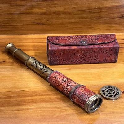 Leather Pirate Spyglass Brass Telescope with Leather Case