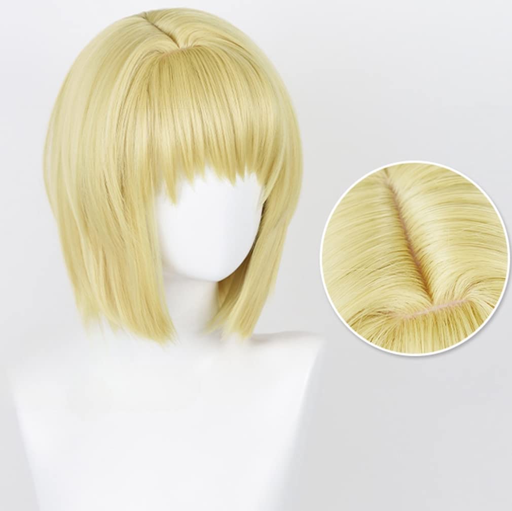 LAOBAO Cosplay Wig, Blonde Bob, Heat Resistant, Costume Wig, Party, Festival, Halloween, Fancy Dress (Kurapika)