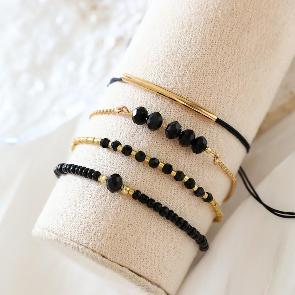 4Pcs/Set Fashion Black Glass Stone Bracelets For Women Boho Handmade Jewelry Accessories