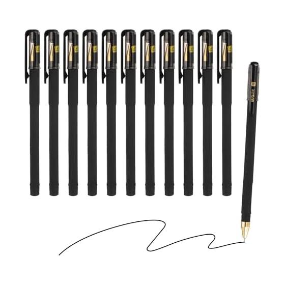 PATIKIL 12 Pcs Gel Pens, 0.5mm Medium Point, Smooth Black Ink, Rollerball Pens for Home Office, Writing, Notes, Diary, Business - Style 10
