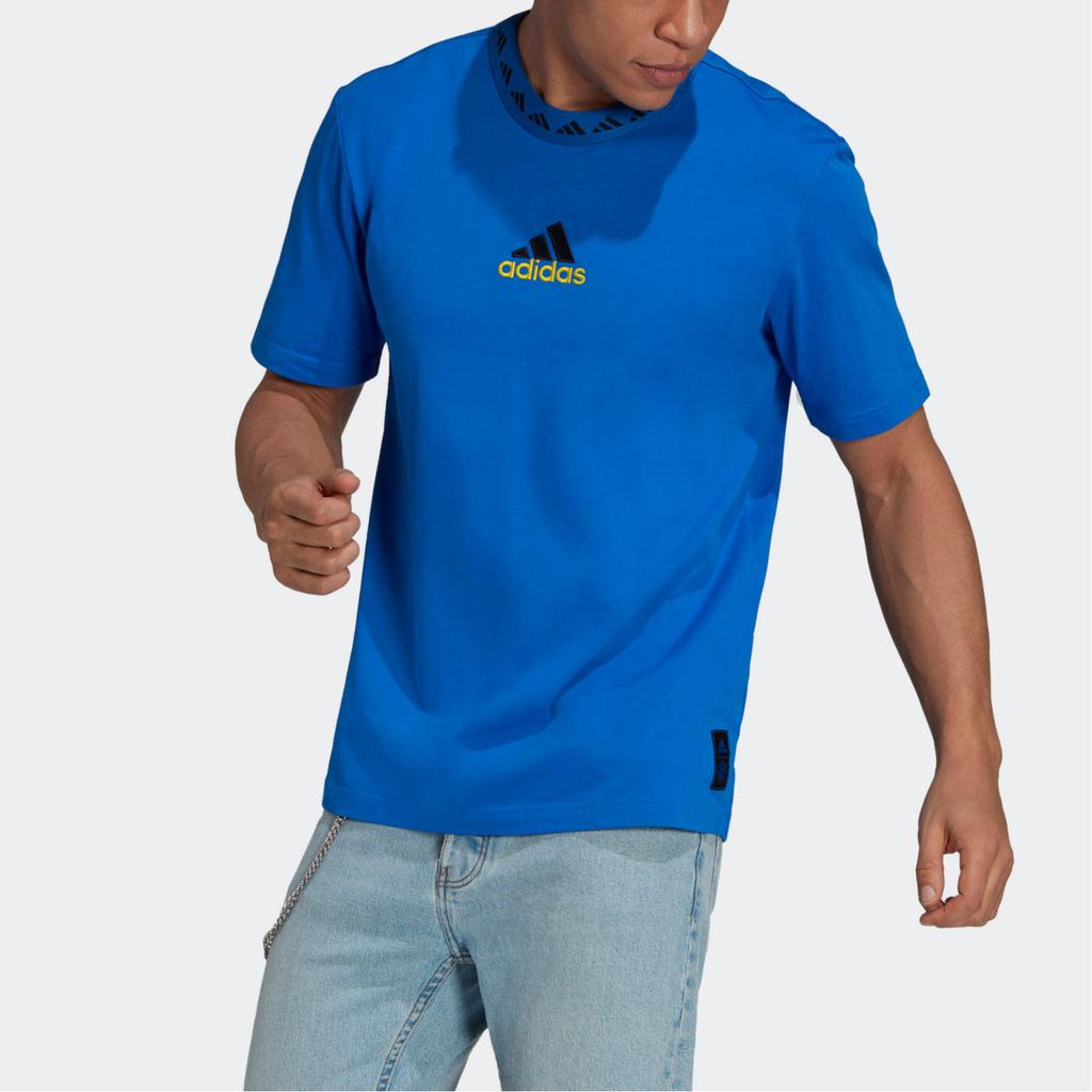 Adidas Manchester United Icons Crew Neck Logo Short Sleeve Football Shirt Men Tops Blue GR3889